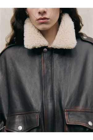 Brown leather bomber jacket SEMI COUTURE | Y5WT24U890